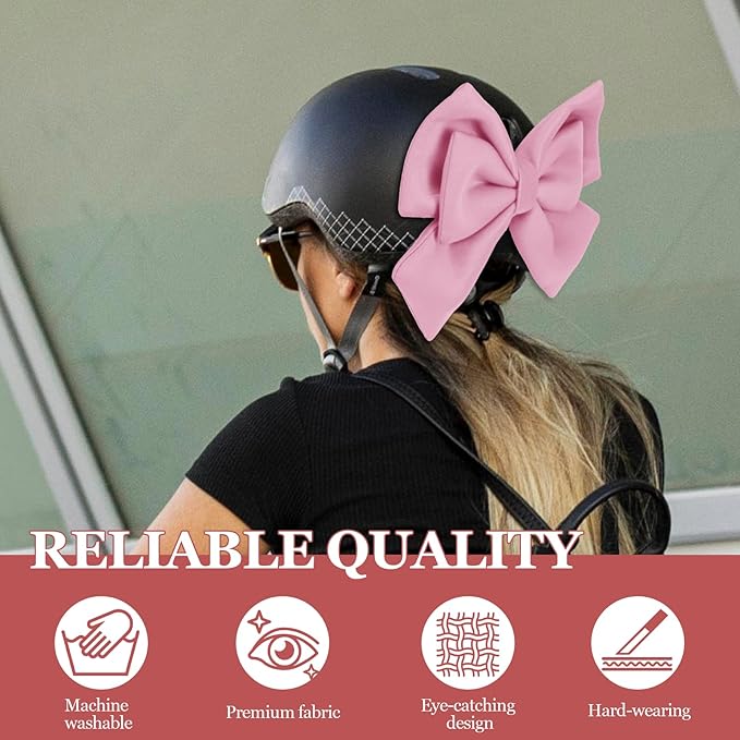 Bow Helmet Accessory, 8.07"x11.22" Stylish Motorcycle Helmet Bow Decoration for Women, Removable Cute Fashion Ribbon Bows Ornament for Motorcycle Scooter E-Bike Helmets (Pink)