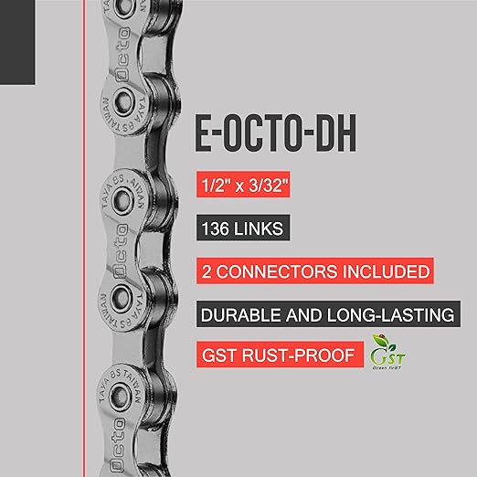 TAYA e-OCTO-DH Single & 7-8 Speed Bike Chain, 136 Links, GST Rust-Proof, Durable and Smooth Shifting, for E-Bike, Gravel and MTB