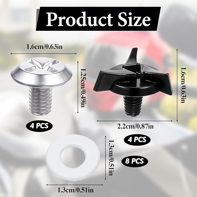 8 PCS Motorcycle Helmet Visor Screws, Helmet Visor Screws with 8PCS Rubber Washers Helmet Visor Replacement Set Helmet Fixing Screws Motorcycle Helmet Accessories for Motocross, Black
