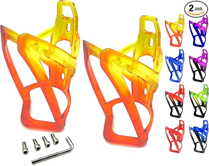 Revere Ultra-Light Bike Water Bottle Holder – Durable Bicycle Bottle Cage for Road, MTB, & Mountain Bikes – 2-Pack with Screws & Installation Tool – Premium Cycling Accessories (Yellow/Orange)