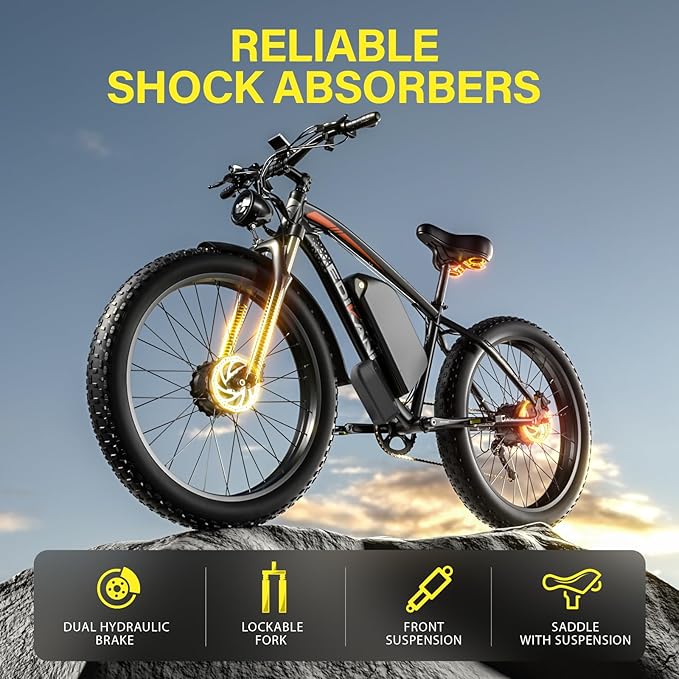 E Bikes for Adults Electric,51 MPH/48 MPH Fast Ebike Peak 5000W/3000W 32AH 52V 130 Miles Max, Dual Motor Electric Bike Fat Tire E Bike for Men, 26" Electric Bicycle for Snow Off-Road, Hydraulic Brakes
