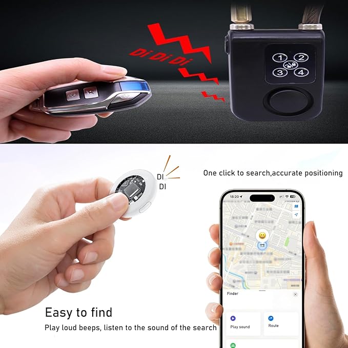 Mengshen Waterproof Bike Alarm Lock with GPS Tracker‌ 110dB Loud Anti-Theft Alarm 150ft Remote Control for Bicycle Motorcycle Scooter Password & Remote Lock Black