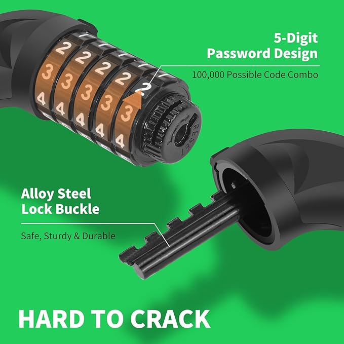 Bike Chain Lock 3.2Ft Long High Security Heavy Duty Anti Theft, 5 Digit Combination Resettable Keyless Bicycle Lock for Bike/Electric Scooter/Ebike/Motorcycle(Green)