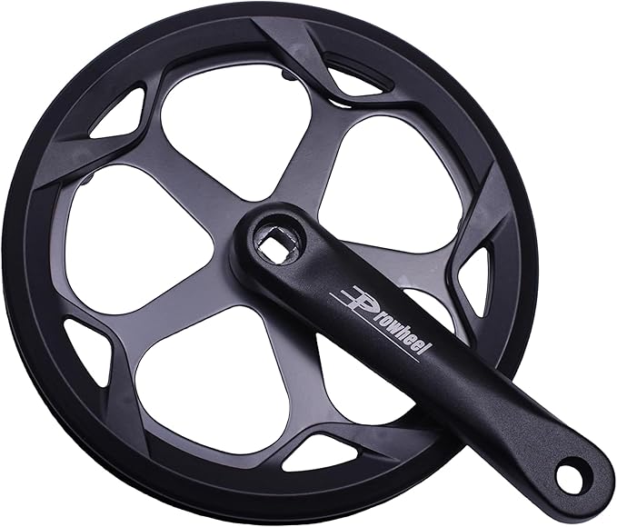 PROWHEEL 152MM/160MM/165MM/170MM/175MM Bike Crankset,46T/48T/52T Steel Chainring Bike Crank Arm Set,Double ChainWheel and Replacement Chain Guard,Compatible with City Bike,MTB,Electric Bicycle,Cargo