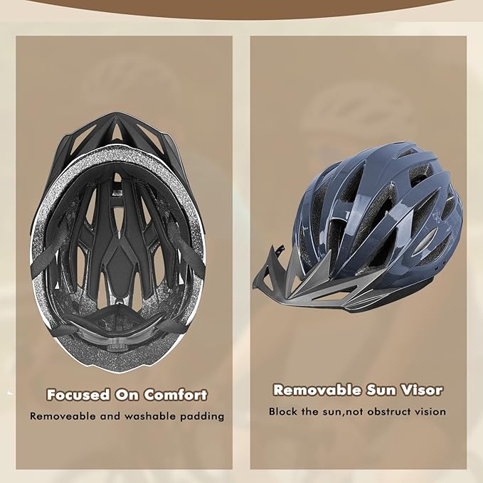 Road Bike Helmet Adult Men & Women, Adjustable Lightweight Design (22-24.5 Inches) - Vented, Removable Visor & Reflective White, for Day and Night Commuting & Sports | CPSC Certified