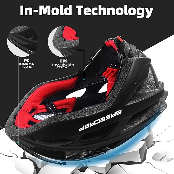 Bike Helmet, Basecamp Bicycle Helmet with Rear Light & Detachable Magnetic Goggles Lightweight Cycling Helmet Adjustable for Adult Men Women Mountain & Road (BC-069)