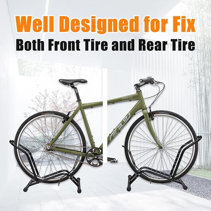 Bike Stand Floor Bike Rack for Storage Indoor/Outdoor, Front and Rear Wheel Parking Rack Stand Perfect for 16"-29" Bicycles