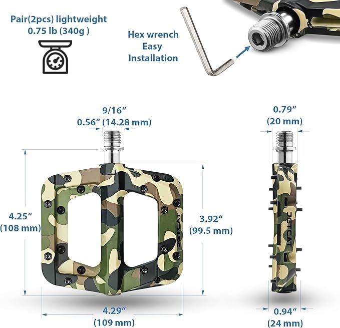 Mountain Bike Pedals Flat - MTB Pedals Flat, Bicycle Pedals for BMX/MTN/Road/Gravel/EBike, BMX Pedals, Platform Pedals, Adults & Kids Bike Replacement Upgrades Parts 9/16