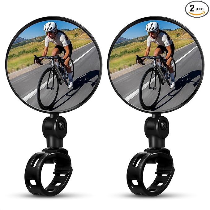 Bike Mirror Handlebar Mount – 2Pcs Bicycle Mirrors for Handlebars, Clear & 360° Adjustable View, Secure, Damage-Resistant for Mountain, BMX & City Bikes