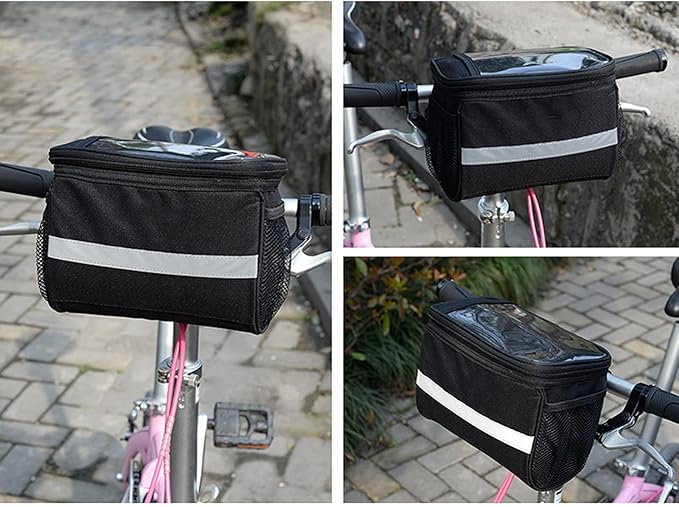 traderplus Bike Handlebar Bag Bicycle Front Basket Scooter Bag Insulated Cooler Storage Pouch Road Mountain Cycling Pack Cycling Accessories with TPU Touch Screen & Reflective Stripe