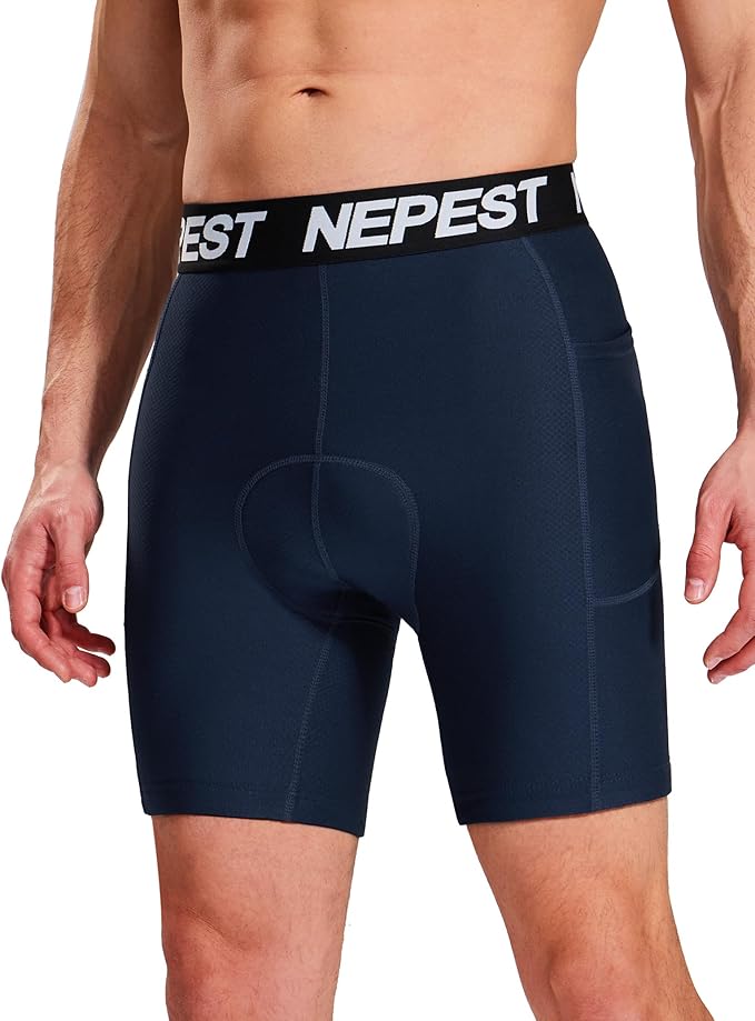 Nepest Cycling Underwear for Men Bike Shorts 4D Padded Biking Road Bicycle Biker MTB Liner Padding Shorts with Pockets