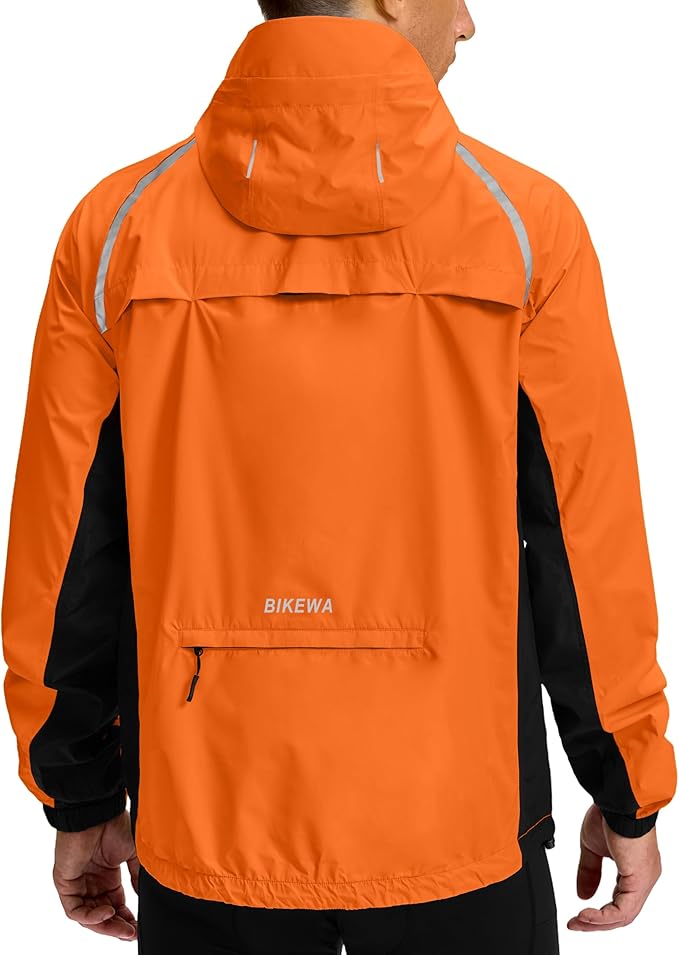 Bikewa Men's Cycling Rain Jackets Waterproof Running Bike Windbreaker Lightweight Packable Hooded Jacket