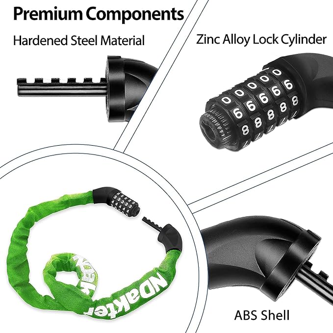 NDakter Bike Lock, 5 Digit Combination Heavy Duty Anti Theft Bicycle Chain Lock, 2.62/3.2/4.27/5/6Ft Long, High Security Resettable, Suitable for Bike, Scooter, Door, Gate, Fence-4/6mm Thick