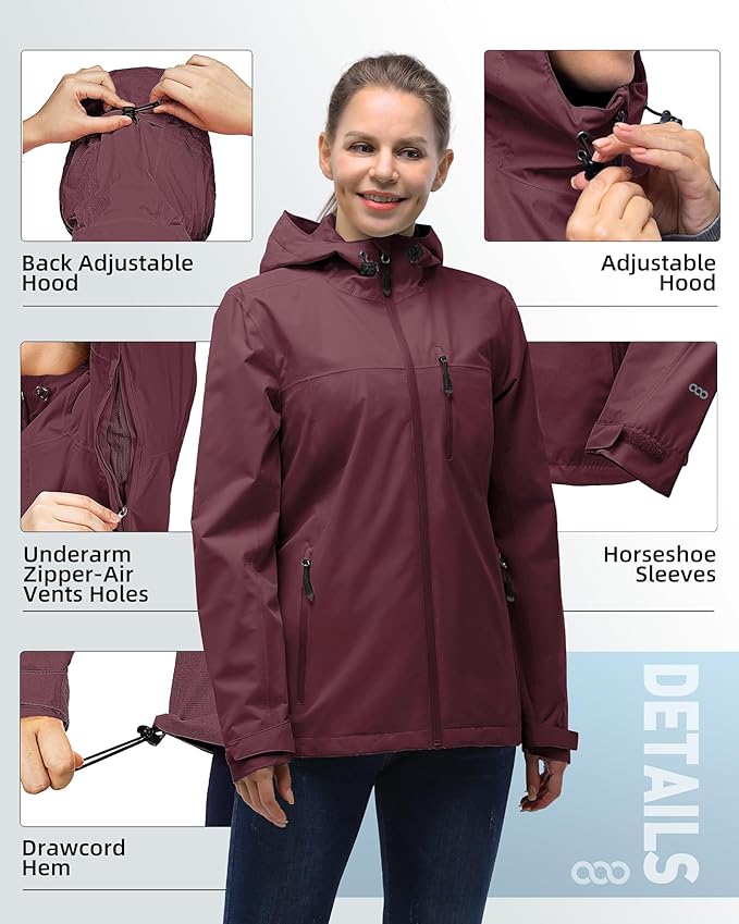 33,000ft Packable Rain Jacket Women Lightweight Waterproof Raincoat with Hood Cycling Bike Jacket Windbreaker