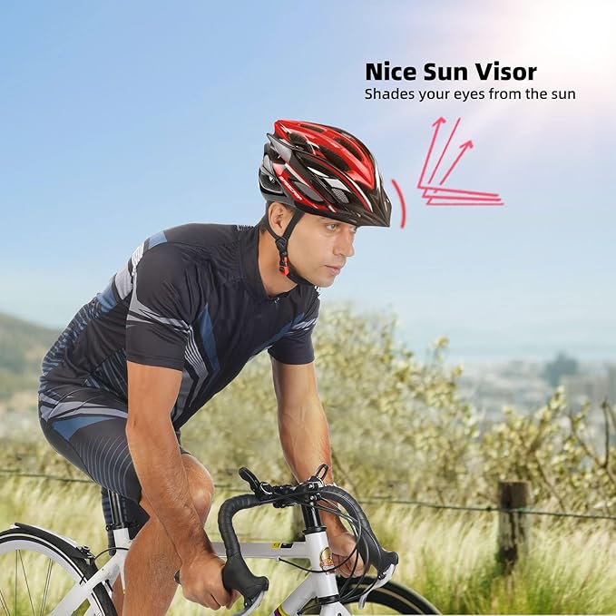 Basecamp Bike Helmet for Women Men with LED Safety Light Removable Sun Visor Lightweight Bicycle Helmet Adjustable Breathable Mountain & Road Cycling Helmets for Adult