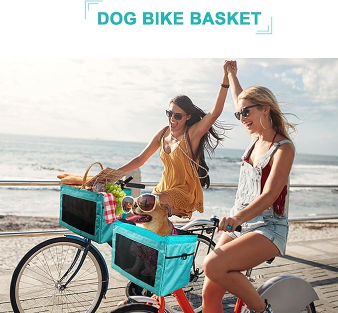 Bicycle Front Basket, Dog Car Seat with Safety Rope, Folding Detachable Quick Release Easy Install, for Pet, Shopping, Commuter, Camping and Outdoor(Color:Green)