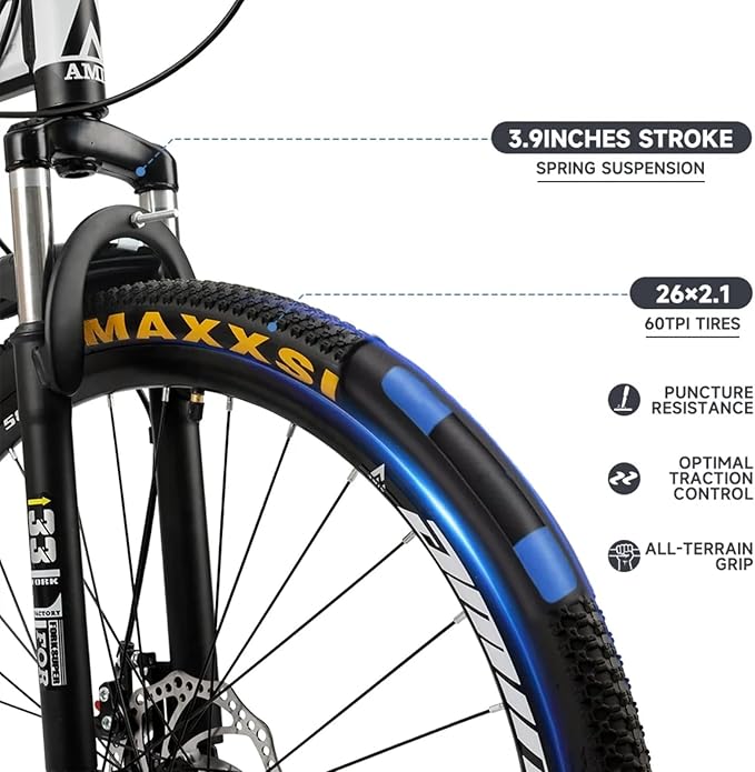 Bruce & Shark 26" Folding Mountain Bike for Men, 21 Speeds Full Suspension Commuter Bicycle, High Carbon Steel & Disc Brakes, Portable City Outdoor Bike for Adult Youth Teen