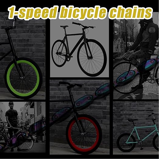 Bike Chain, Single Speed Cycling Bicycle Chain Unbeatable Strength & Rainbow 100 Links Chains 1/2" x 1/8" 1 Speed with Connector for Fixed Gear BMX Commuter Bikes Beach Cruiser MTB