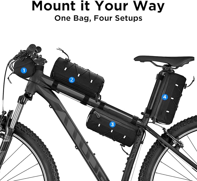 whale fall Bike Handlebar Bag, Roll-Style Front Bag with Elastic Cord, 3-Point Strap Fixation, Shoulder Strap, Reflective Bicycle Accessories for Travel, Daily Commute, Mountain or Road Bikes