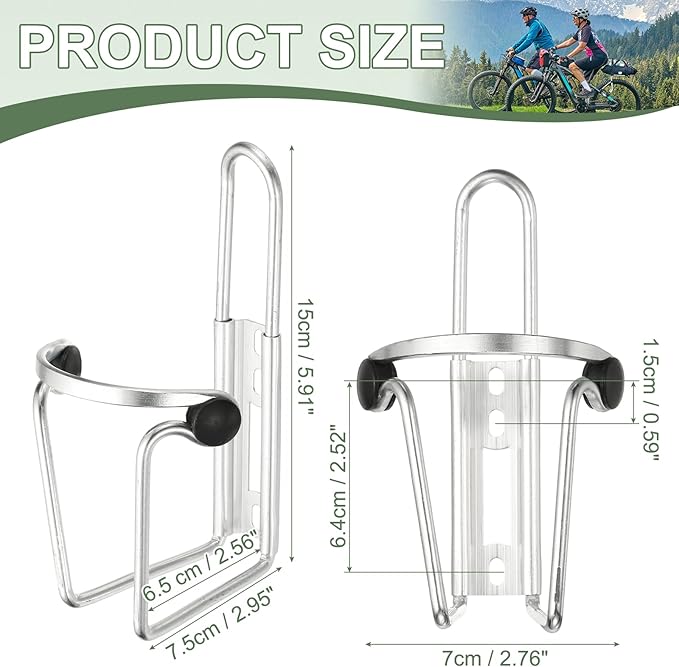 Water Bottle Cage, Bike Water Bottle Holder, Lightweight Aluminum Alloy Bicycle Cup Cage with Beads & Screws Tool - Fitting for (Road/MTB Cycling/Touring Bike) 2 Pack & Silver