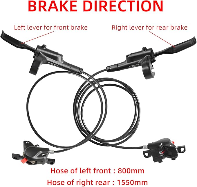 MT200 MTB Hydraulic Disc Brakes Set with RT26 180mm Rotors Left Front 800mm Right Rear 1550mm Mountain Bike Hydraulic Brake Mountain Bike Bicycle Disc Brake 2 Piston