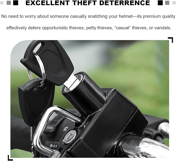 Motorcycle Helmet Lock & Cable, Anti-Theft Handlebar Mount Helmet Security Holder Hook with 2 Keys, Aluminum Alloy Helmet Safety Lock for Motorbike Scooter Street Bike Dirt Bike