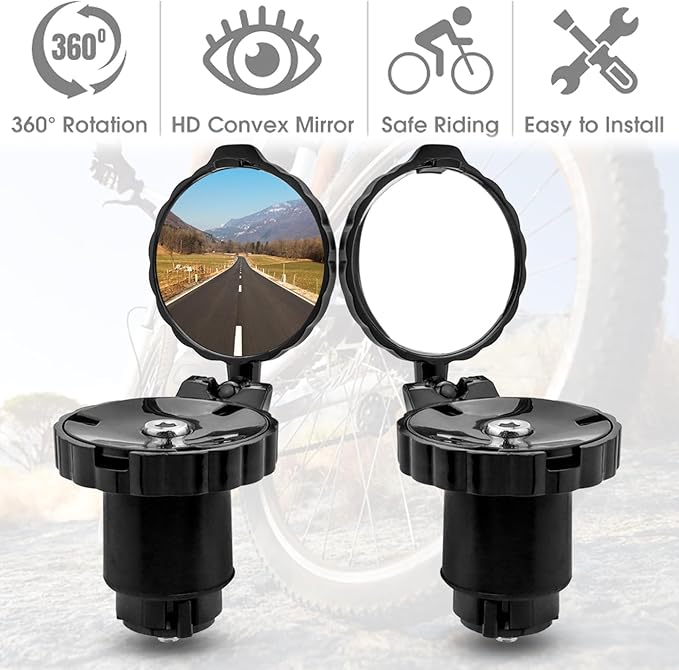 Mesee 2 Packs Bike Mirrors for Handlebar Ends Rear View Mirror Foldable Bicycle Handle Bar Mirrors Adjustable Wide Angle Bike Handlebar HD Glass Convex Rearview Mirror for Safe Cycling