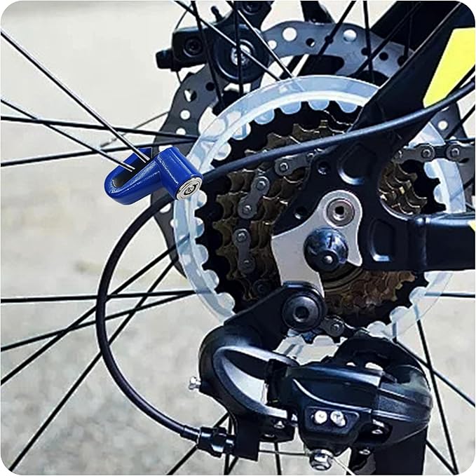 Heavy Duty Motorcycle Bike Disc Brake Lock, Anti-Theft Waterproof Wheel Lock Safety Disc Lock Padlock for Scooters and Mountain Road Cycling with Two Keys(Blue)