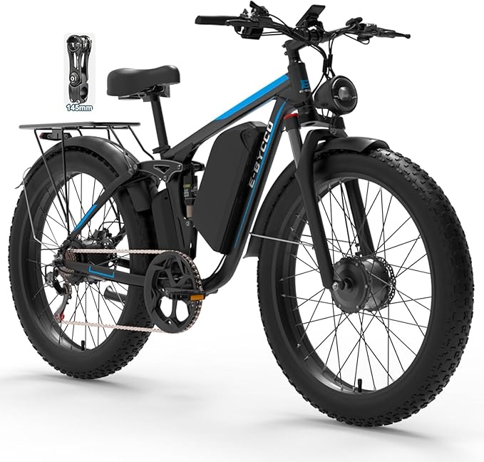 6000W Electric Bike for Adults, 52V 32AH Dual Motor E-Bike, Up to 100Mile & 45MPH All-Terrain Fat Tires Full Suspension 24/26 Inch Electric Bicycles Hydraulic Disc Brake for Road UL2849 by SGS