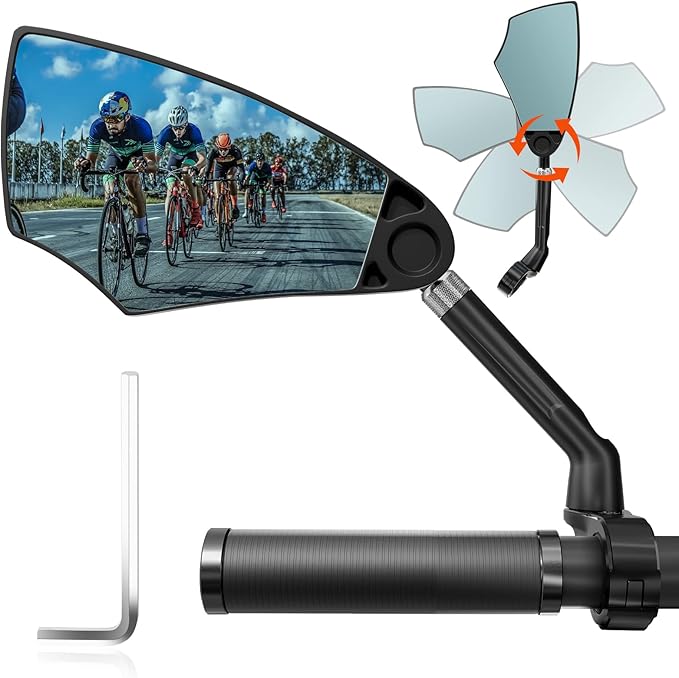 WEST BIKING Anti-Glare Handlebar Bike Mirror - Bike Rear View Mirror With Retractable & 360 ° Adjustable Lens, Foldable Bicycle Mirror For 20-26mm Handlebar（Left-A）