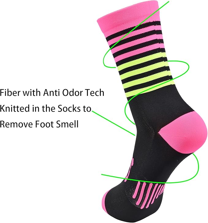 Mens and Womens Anti Odor Blister Resistant Seamless Thin Compression Quarter Crew Athletic Cycling Socks