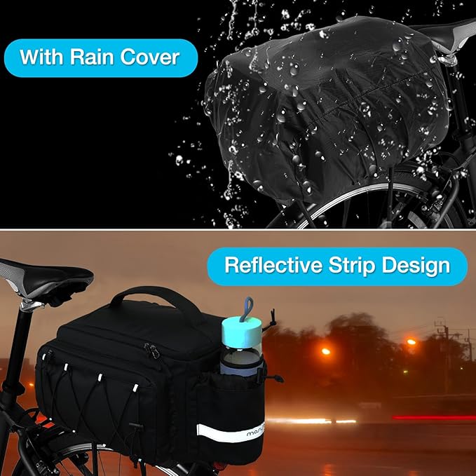 MOSISO Bike Rack Bag,10L Bike Trunk Handbag Waterproof Bicycle Rear Seat Saddle Pouch with 2 Side Pockets, Cycling Storage Luggage Pouch with Rain Cover&Shoulder Strap for MTB Bicycle E-Bike, Black