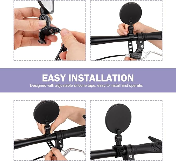 2 PCS Bike Mirror Handlebar Mount, Adjustable Rotatable Bike Rear View Mirror with HD Glass, Quick Install Bicycle Bar End Mirror, Safe Cycling Convex Mirror, for Mountain Road Bikes (Black)