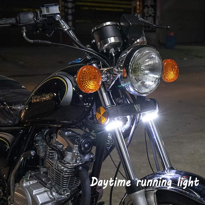 2PC Flexible Switchback Dual-Color White & Amber Motorcycle LED Fork Turn Signal Blinkers DRL Daytime Running Light Waterproof Adjustable Stips Bars kit Universal Fit Motorbike (39mm-70mm)