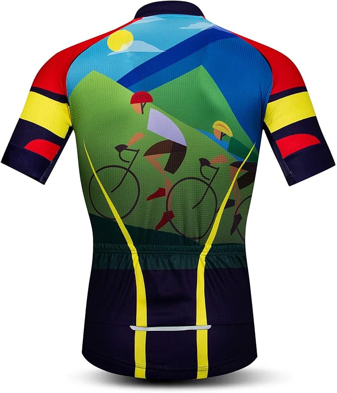 Men Cycling Jersey Skull Bike Short Sleeve Tops Quick-Dry Reflective 3-Pockets S-3XL