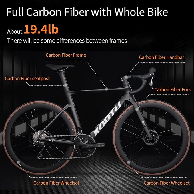 KOOTU Carbon Road Bike, Full Carbon Fiber Disc Brake Lightweight Racing Bicycle with Shimano 105 R7120 24 Speed Groupset and Hydraulic Disc Brake for Adult