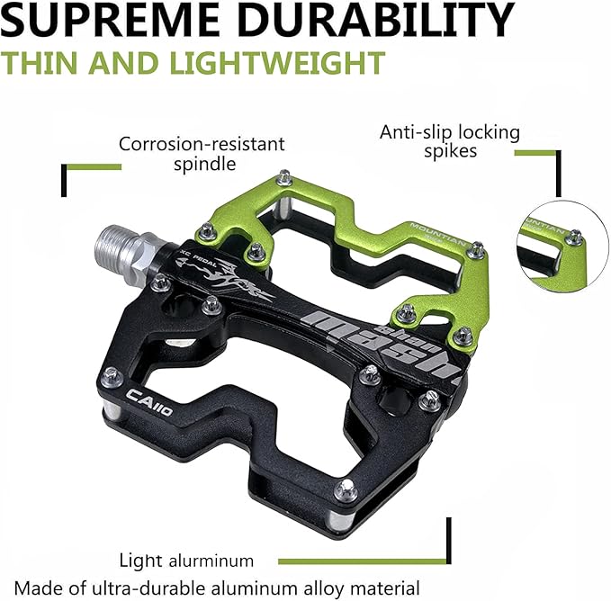 Mountain Bike MTB Pedals Parallel Bicycle Road Pedal 9/16 Inch Ultra-Light Flat Aluminum Alloy Sealed Bearing with Anti-Skid 1 Pair