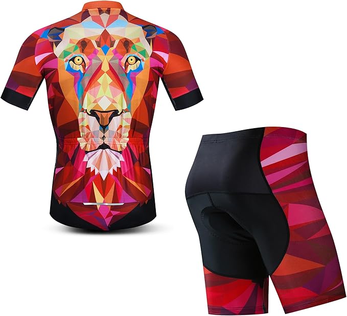 Hotlion Men's Cycling Jersey Sets Gel Pad Summer Bike Clothing Suit Breathable Bike Clothes with 3 Rear Pockets