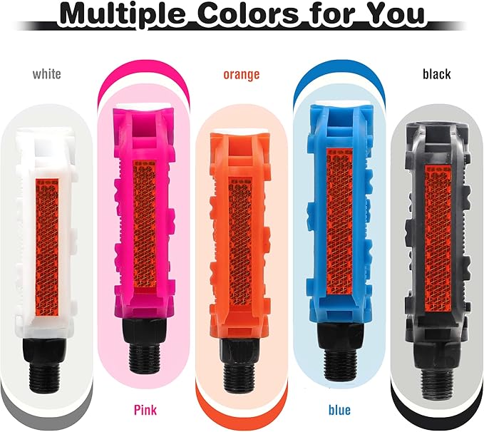 ZUKKA Bike Pedals 1/2-Inch Bike Pedals Non-Slip Kids Bike Peals with Reflective Strips on Sides Multiple Color for Mountain Bike Kid Bike Freestyle BMX Bike