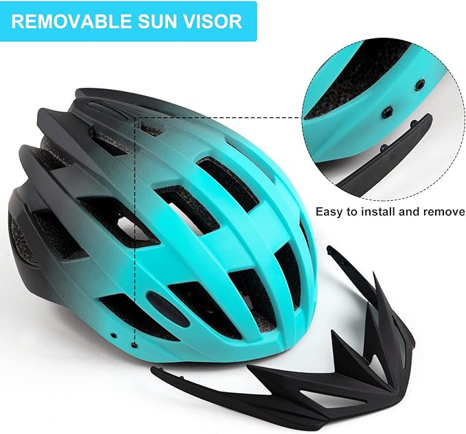 Adult Bike Helmets, Adjustable Mens Womens Bicycle Helmet, Lightweight Road Mountain Cycling Safety Sports Helmets with Detachable Visor