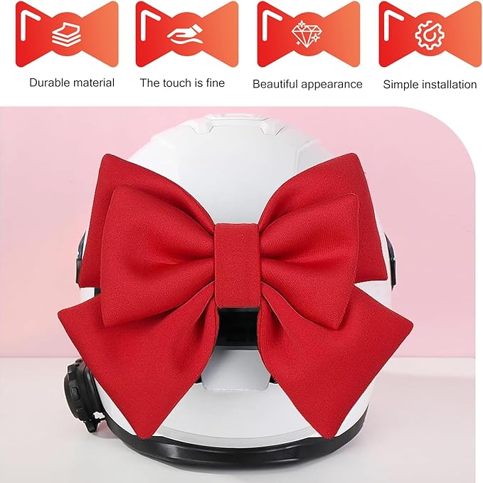 Cute Large Motorcycle Helmet Bow, Fabric Removable Helmet Bow, 7.87" x 10.24" Fashionable Accessory for Women, Universal Fit for Motorcycle, Ski & Bike Helmets (Red)