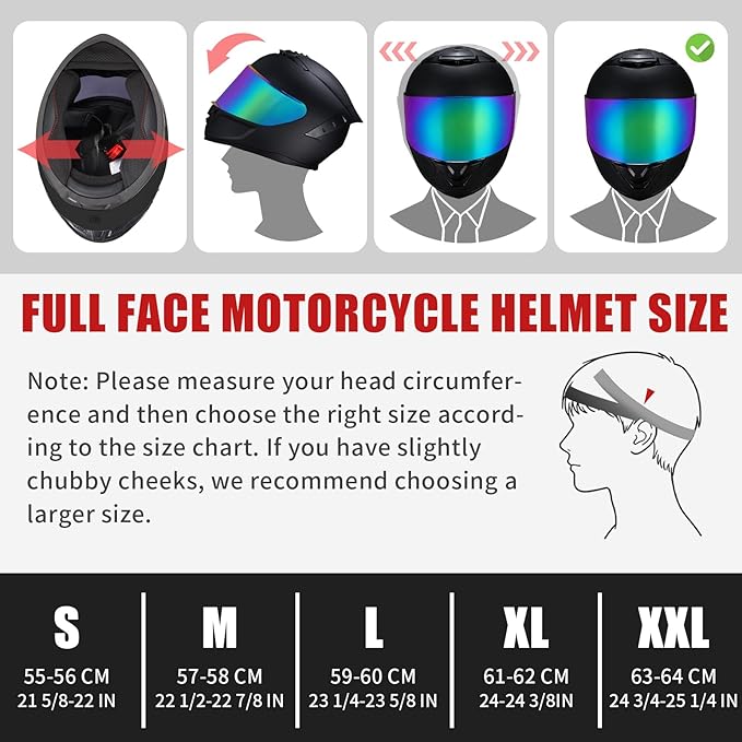 Full Face Motorcycle Helmet,Helmets for Adults Motorcycle, MG611 Motorbike Racing Street Bike Helmets with Black Visor for Men Women,DOT Approved (Matte Black-Colorful+ Mask, M)
