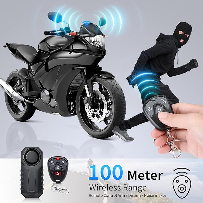 WSDCAM 113dB Loud Anti Theft Vibration Sensor Alarm Systems for Electric Bike Motorcycle Golf Car Trailer Mailbox Garage Door Waterproof Home Security Bike Accessories Bike Alarm with Remote