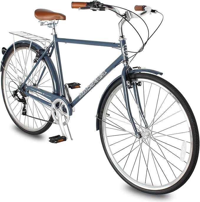 MICARGI 24/26 Inch Adult Cruiser Bicycle Hybrid Bike 1/7 Speeds Commuter Bike for Women, Men, Seniors,Step-Through or Step-Over Bike Steel Frame Multi Colors Style