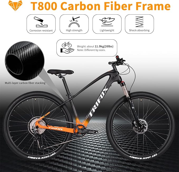 TRIFOX Carbon Fiber Mountain Bike,29er Carbon Mountain Bike with Shimano M6100 Deore Groupset 12-Speed,Carbon Fiber Frame,Hydraulic Fork 130mm Travel,/17/19 inch
