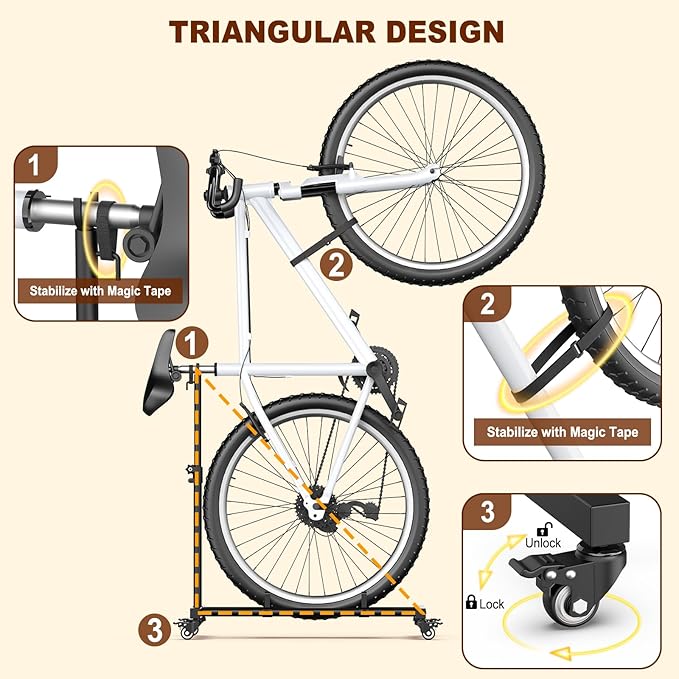Vertical Bike Stand, Freestanding Upright Bicycle Floor Rack with Adjustable Height, Space-Saving Indoor Bike Holder for Garage & Apartment, Compatible with MTB & Road Bike Wheels up to 29-Inch