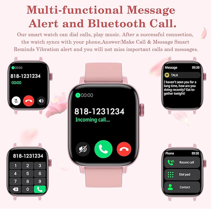 1.9" Smart Watch for Women - Bluetooth Call Fitness Tracker with Heart Rate/Sleep Monitor/Menstrual Reminder, DIY Watch Face Waterproof Smartwatch Compatible with Android iPhone (Pink)