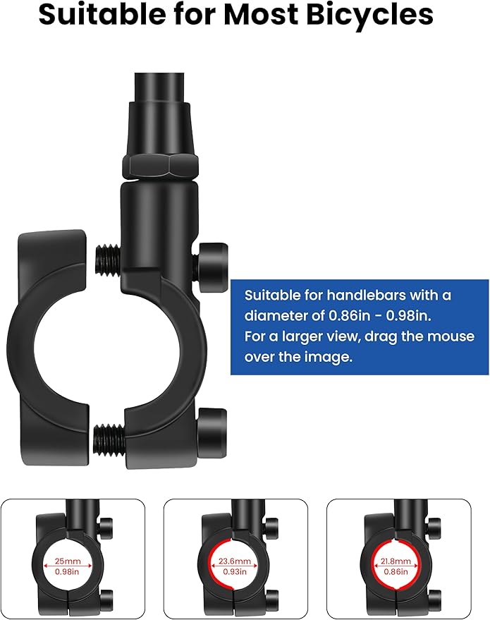 Bike Mirror Handlebar Mount Adjustable, Bike Mirrors for Ebike Bicycle Mirrors for Handlebars with Scratch Resistant Glass, Bike Rear View Mirror for Scooter, Motorcycle, Bike Accessory Left
