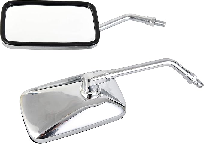 10 mm Bolt Chrome Motorcycle Universal Handlebar Rear view Side Mirrors Compatible with Harley Kawasaki Suzuki Aprilia Street Bike Cruiser Scooter Mirror SIZE: 125mm X 70mm (Chrome Silver)