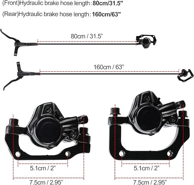 Hydraulic Disc Brake Set for Mountain Bike, Front and Rear Brakes, 160mm Rotor, 800mm/1600mm Cable Length